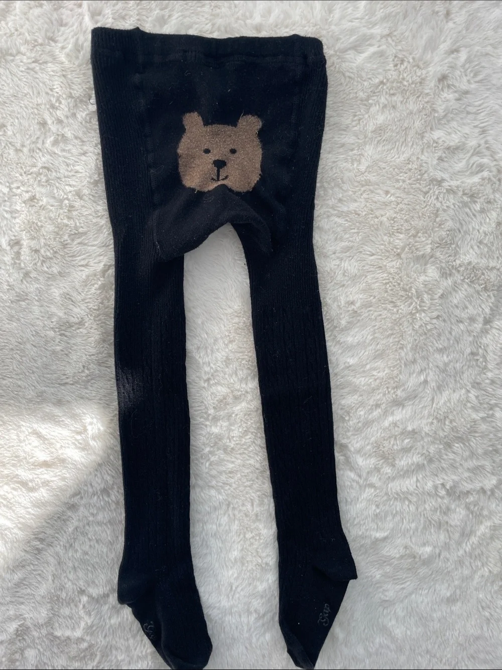 SALE! 50% Off Baby Gap Kids Black Tights with Brown Bear Detail Size 4/5 Y